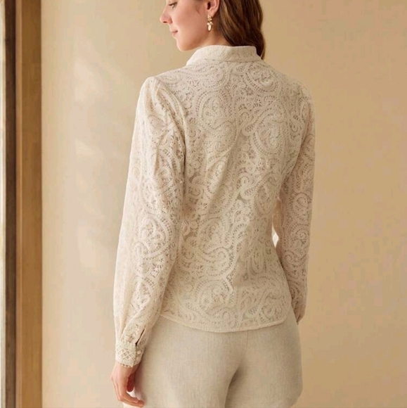 GUIPURE LACE BUTTON UP BLOUSE,SPRING/SUMMER - Picture 4 of 4